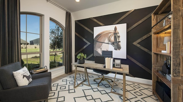 office area featuring light hardwood / wood-style flooring