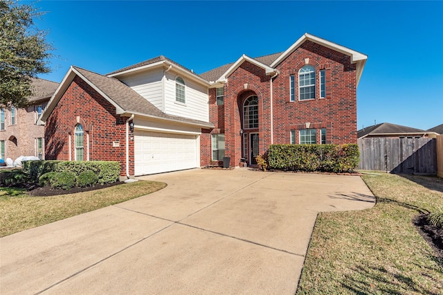 view of front property with central AC and a front yard