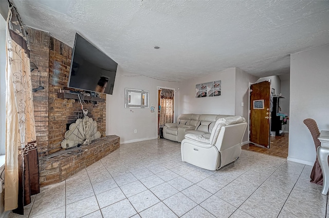 unfurnished living room with a textured ceiling and a fireplace