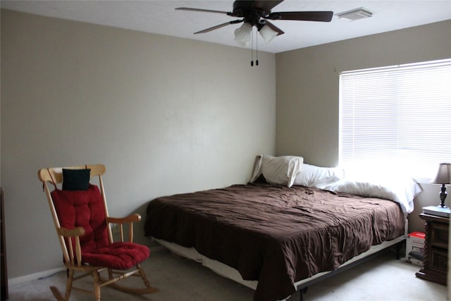 bedroom with carpet floors and ceiling fan