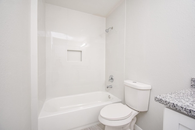 full bathroom featuring shower / bath combination, vanity, and toilet