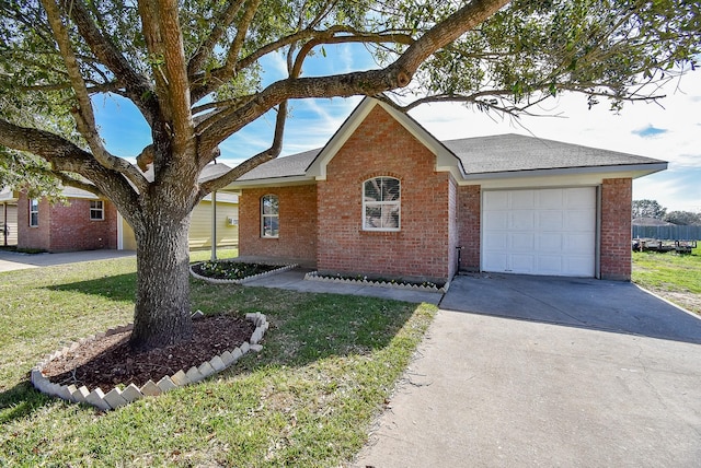 ranch-style house with a front lawn and a garage