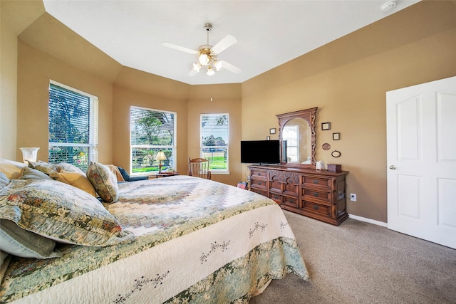 bedroom with carpet flooring and ceiling fan