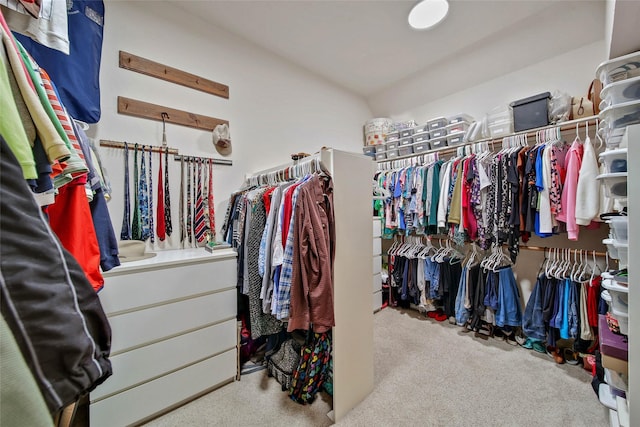 spacious closet featuring light carpet