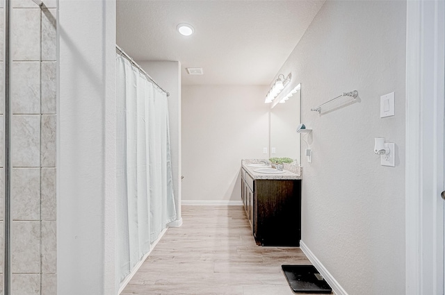 bathroom featuring wood-type flooring and vanity