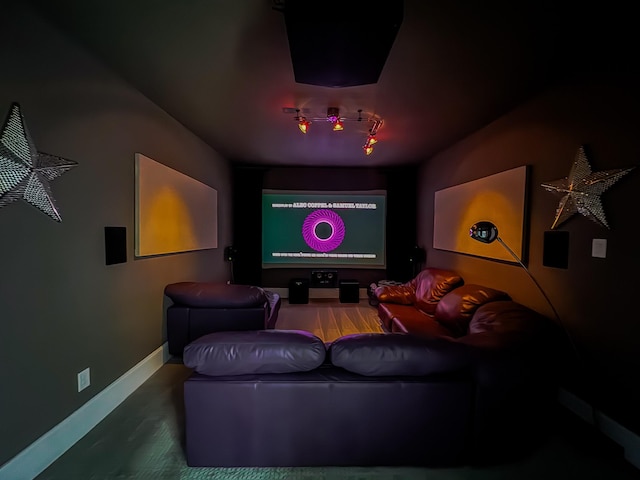 home theater with carpet flooring