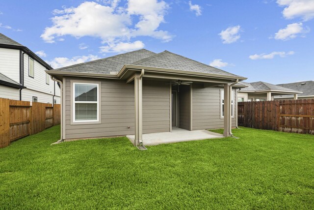 5822 Dawning Sun St, Fulshear, TX 77441 - back of house with a patio area, a shingled roof, and ceiling fan