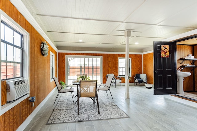 sunroom with cooling unit and sink