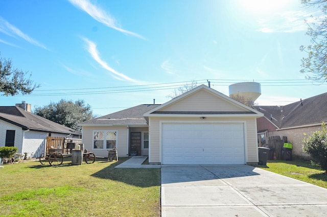 view of front of house with a front lawn and a garage