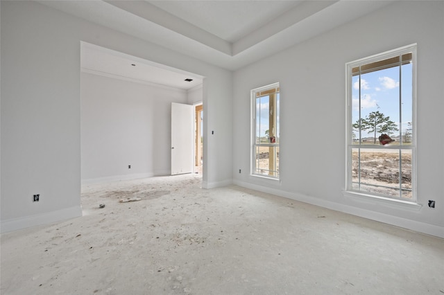 unfurnished room featuring a tray ceiling