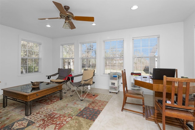 office area featuring ceiling fan