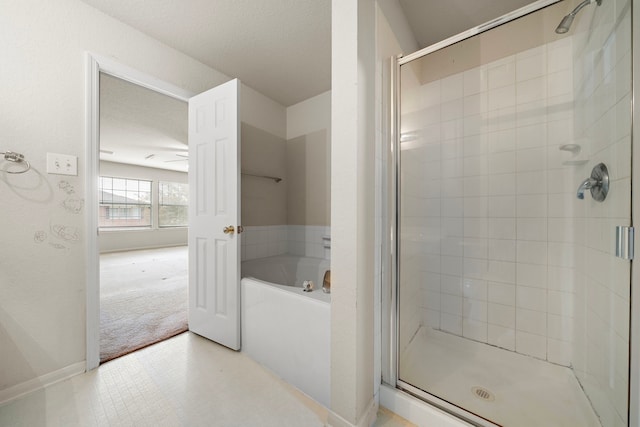 bathroom featuring plus walk in shower