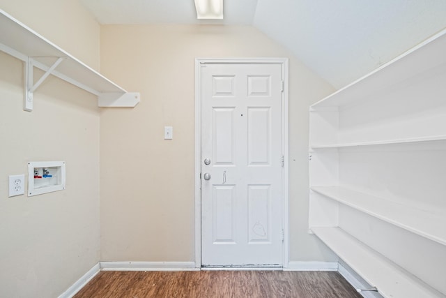 laundry room with hookup for a washing machine and dark wood-type flooring