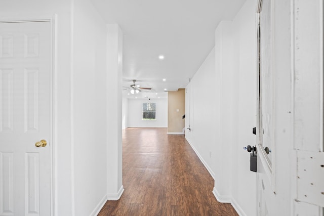 hall with dark hardwood / wood-style floors