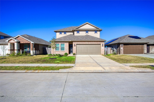 view of front of house featuring a front yard and a garage