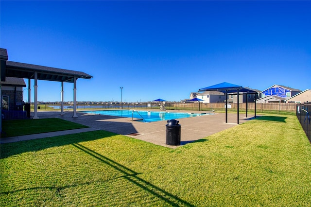 exterior space with a lawn, a gazebo, and a patio