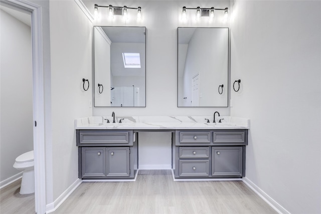 bathroom featuring hardwood / wood-style floors, vanity, and toilet