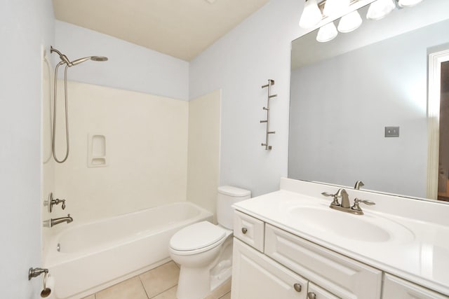 full bathroom with tile patterned flooring,  shower combination, vanity, and toilet