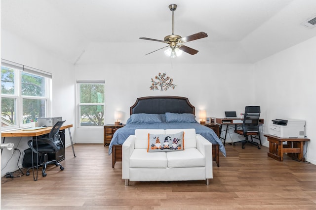 bedroom featuring ceiling fan and hardwood / wood-style floors