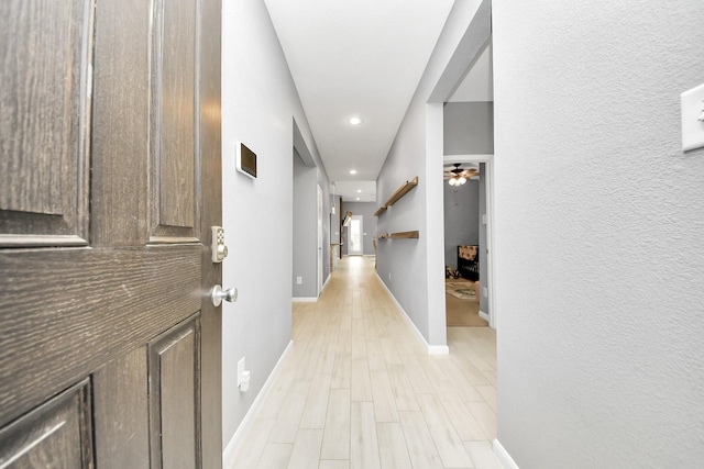 hallway with light hardwood / wood-style flooring