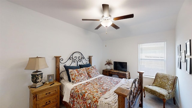 bedroom with vaulted ceiling and ceiling fan