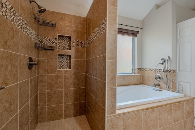 bathroom featuring plus walk in shower