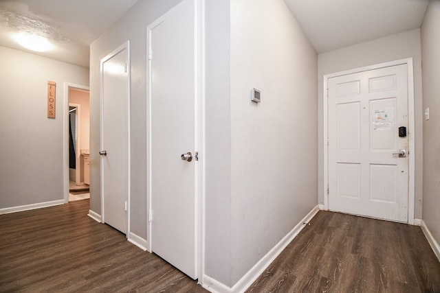 corridor with dark hardwood / wood-style flooring