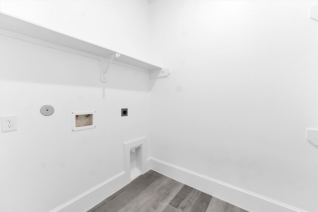 laundry room with electric dryer hookup, hookup for a washing machine, hookup for a gas dryer, and dark hardwood / wood-style floors