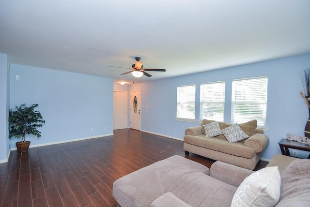 living room featuring ceiling fan