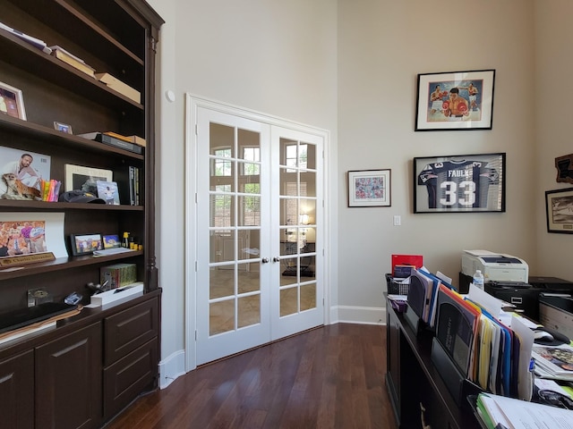 5003 Lockridge Sky Ln, Sugar Land, TX 77479 - office space with french doors, dark wood-type flooring, and baseboards