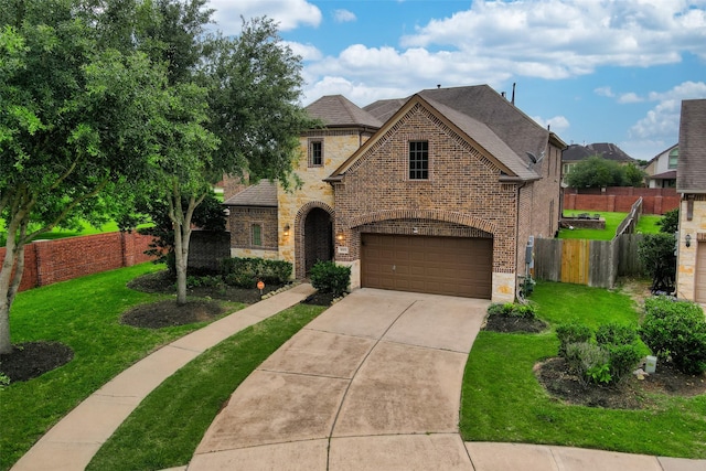5003 Lockridge Sky Ln, Sugar Land, TX 77479 - view of front facade featuring brick siding, stone siding, concrete driveway, and a garage