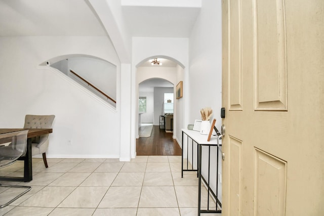 entrance foyer with light tile patterned floors