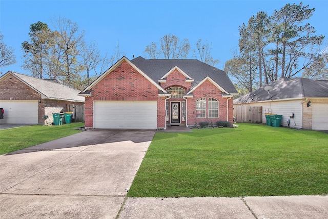 view of front facade with a front lawn and a garage