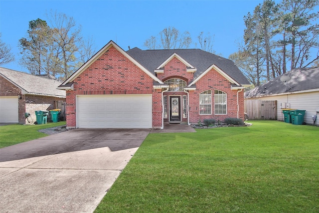 view of front facade featuring a front yard and a garage