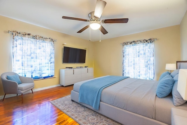 bedroom featuring ceiling fan and wood-type flooring