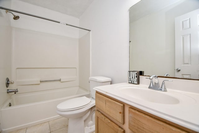 full bathroom featuring toilet, vanity, tile patterned floors, and shower / bathtub combination