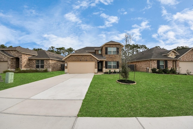 view of front of home featuring a front yard and a garage