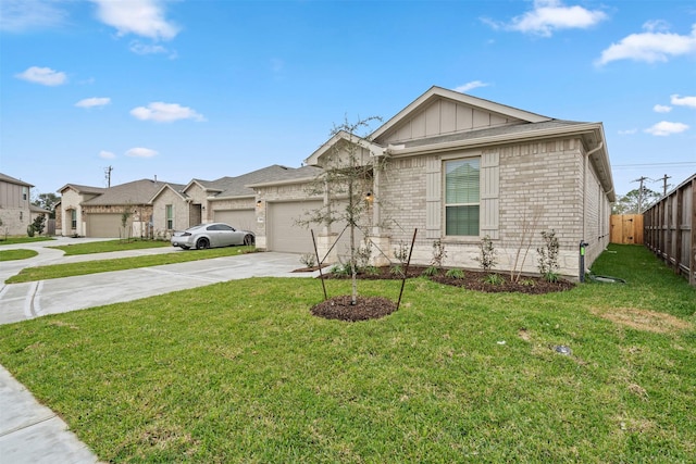 ranch-style house with a garage and a front yard