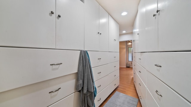 walk in closet featuring light hardwood / wood-style flooring