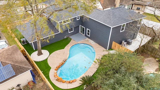 view of pool featuring a patio area and central AC