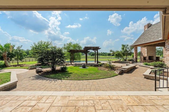 surrounding community with a patio area and a pergola