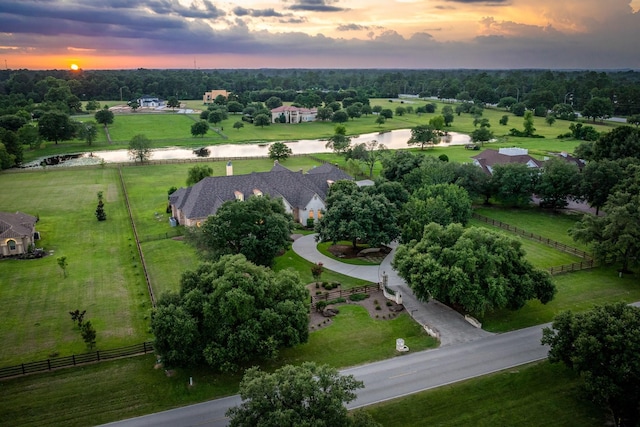 aerial view at dusk with a rural view