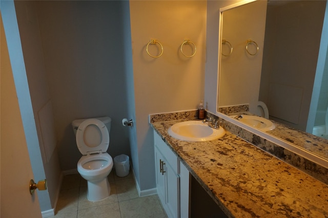 bathroom featuring toilet, vanity, and tile patterned floors