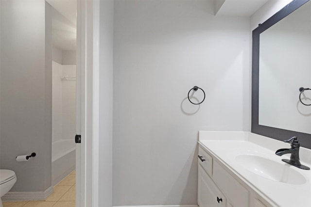 bathroom featuring toilet, tile patterned floors, and vanity