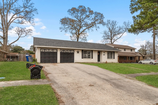 view of front of property featuring a garage and a front yard