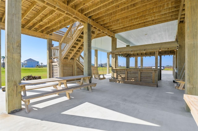 view of patio featuring an outdoor structure