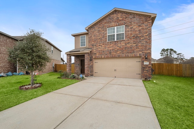 front of property with a front lawn and a garage