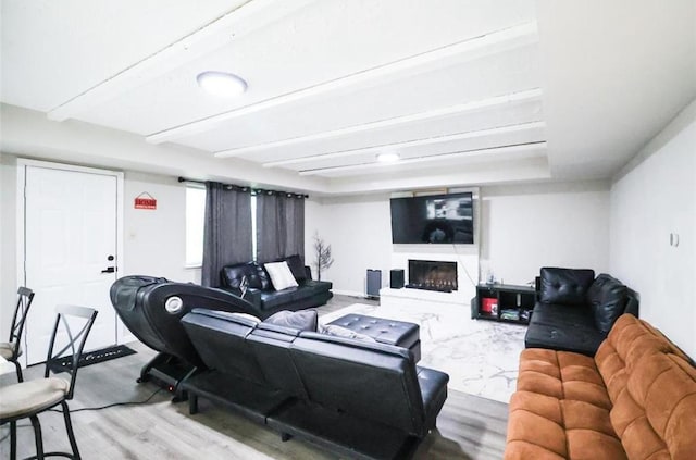 living room with hardwood / wood-style flooring