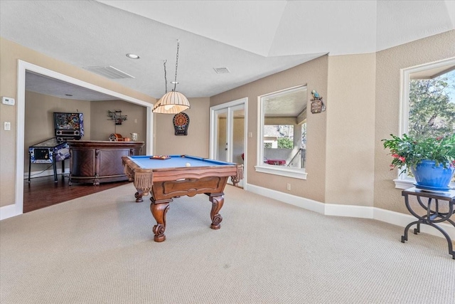 game room featuring pool table and carpet floors