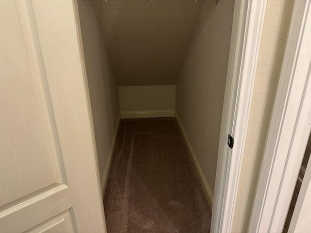 interior space featuring carpet floors and vaulted ceiling